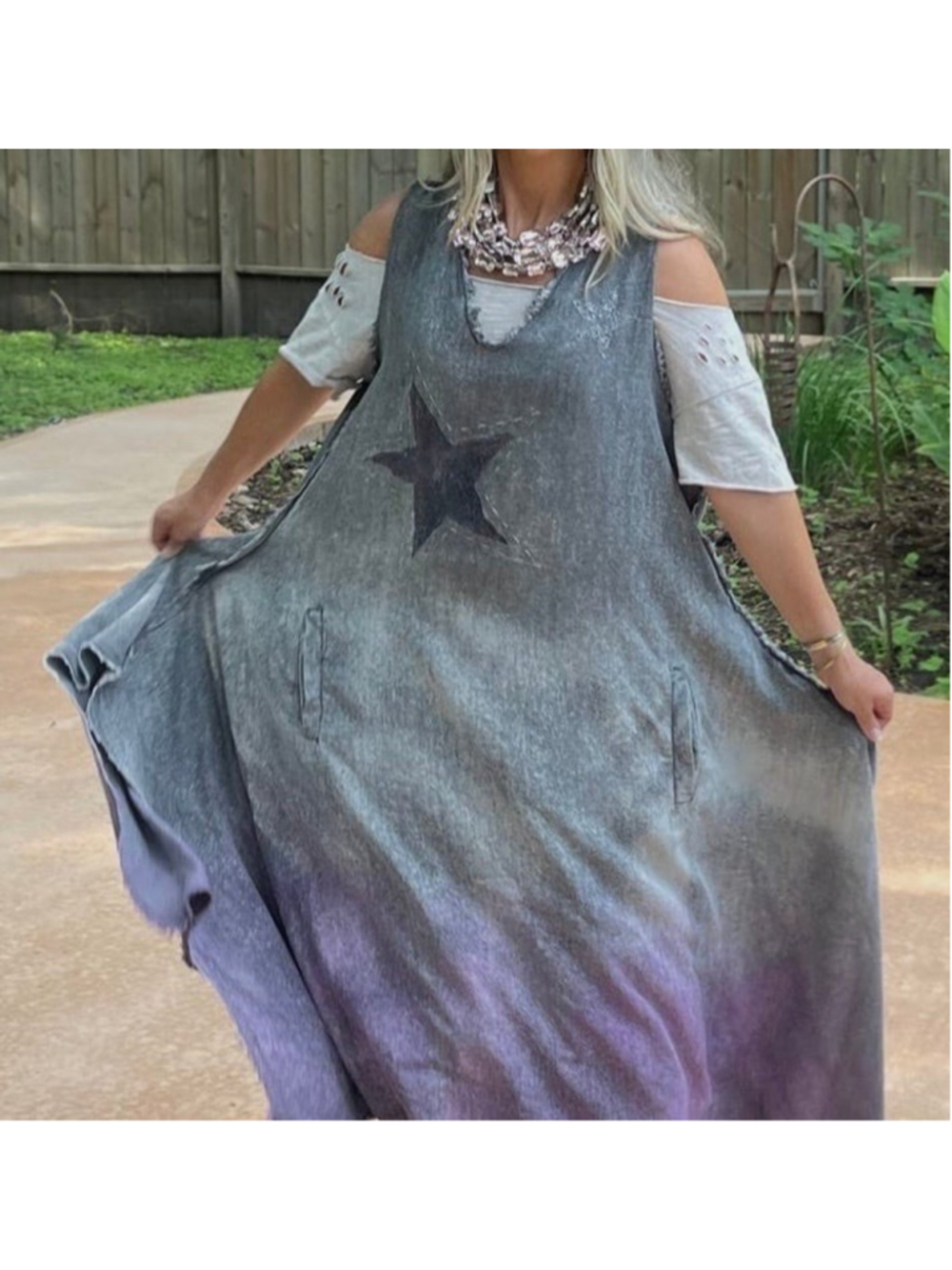 A Rare Bird Butterfly Dress XL Gray Purple Ombre Boho Raw Hem Handmade NWT